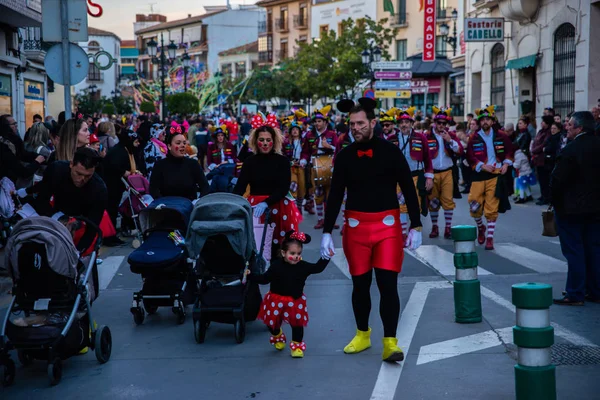 Velez Malaga Spanyolország Február 2018 Színes Farsangi Felvonulás Andalúziában Kisváros — Stock Fotó