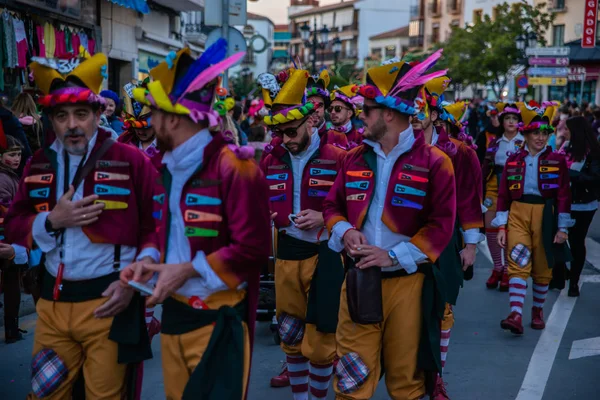 Velez Malaga Spanyolország Február 2018 Színes Farsangi Felvonulás Andalúziában Kisváros — Stock Fotó