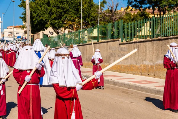 Velez Malaga Espanha Março 2018 Pessoas Que Participam Procissão Semana — Fotografia de Stock