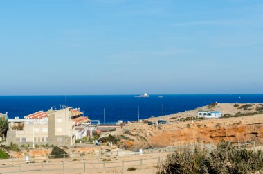 Cabo De Palos, İspanya - 7 Şubat 2019 Akdeniz'de İspanya tarafından ünlü kıyı kenti peyzaj
