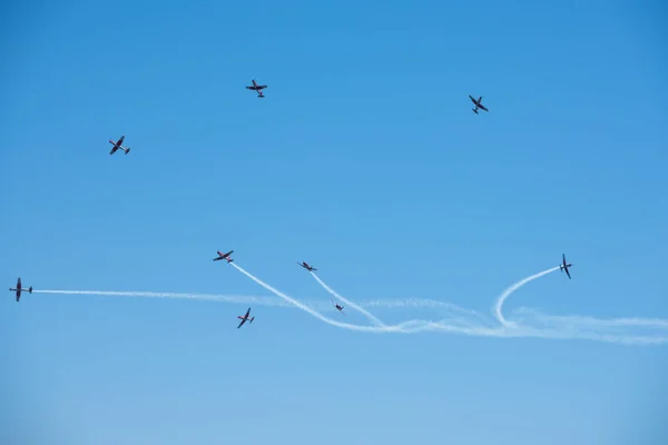 Torre Del Mar Espanha Julho 2018 Aviões Voando Sobre Praia — Fotografia de Stock