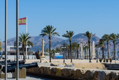 Cartagena, İspanya - 22 Şubat 2019 Cartagena Murcia bölgesi, bir yer gevşeme yanı sıra yer Denizcilik sektörünün ünlü limanda