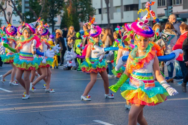 Cartagena Espanha Março 2019 Desfile Carnaval Colorido Organizado Pelos Habitantes — Fotografia de Stock