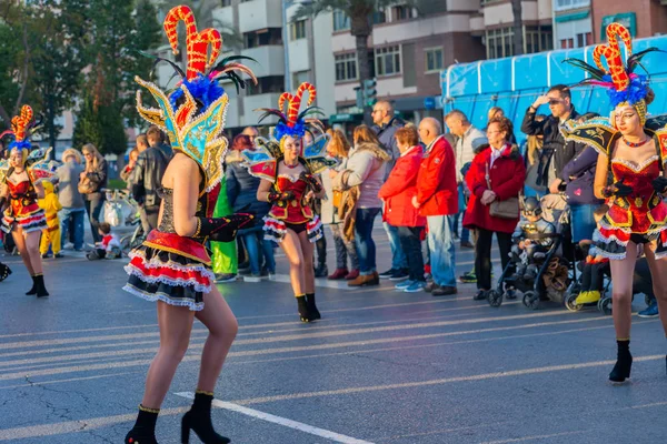 Cartagena Espanha Março 2019 Desfile Carnaval Colorido Organizado Pelos Habitantes — Fotografia de Stock