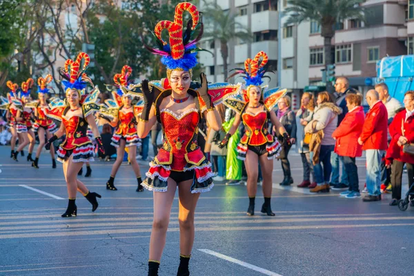 Cartagena Espanha Março 2019 Desfile Carnaval Colorido Organizado Pelos Habitantes — Fotografia de Stock