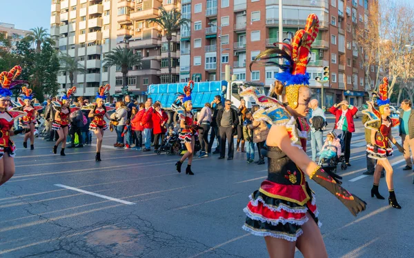 Cartagena Indias Hiszpania Marca 2019 Kolorowe Parady Karnawałowe Organizowane Przez — Zdjęcie stockowe