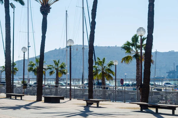 Cartagena, İspanya - 22 Şubat 2019 Cartagena Murcia bölgesi, bir yer gevşeme yanı sıra yer Denizcilik sektörünün ünlü limanda