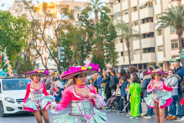 Cartagena Espanha Março 2019 Desfile Carnaval Colorido Organizado Pelos Habitantes — Fotografia de Stock