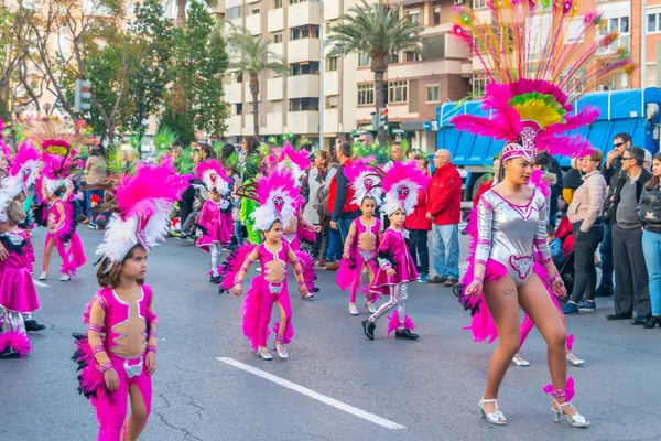 Cartagena Espanha Março 2019 Desfile Carnaval Colorido Organizado Pelos Habitantes — Fotografia de Stock