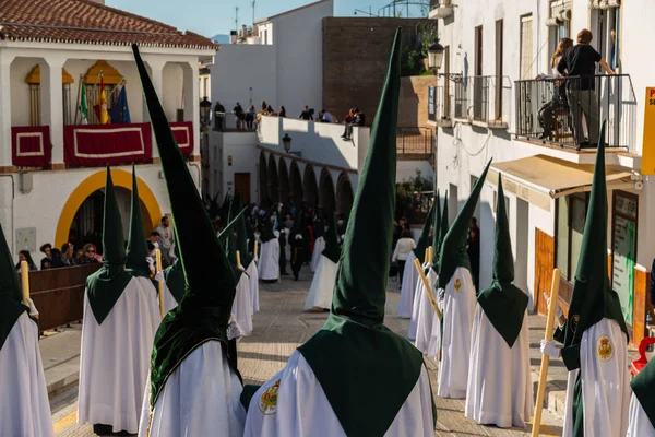 Velez Malaga Espanha Março 2018 Pessoas Que Participam Procissão Semana — Fotografia de Stock