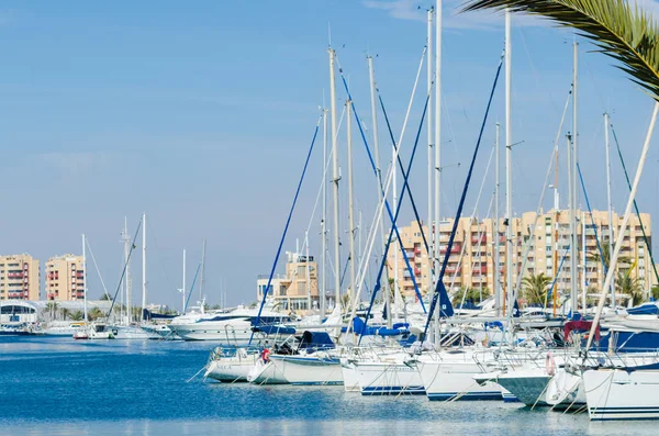 LA MANGA, ESPANHA - MARÇO 4, 2019 Barcos de luxo na baía de marina La M — Fotografia de Stock