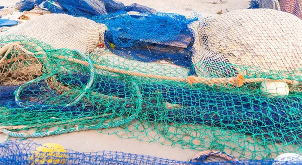 Industrial Fishing Equipment Fishnets and Fishing Lines lying on — Stock Photo, Image