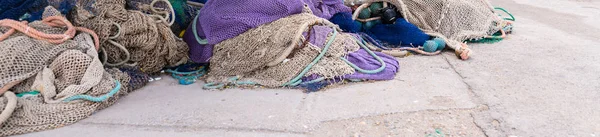 Industrial Fishing Equipment Fishnets and Fishing Lines lying on — Stock Photo, Image