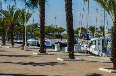 La Manga, İspanya - 4 Mart 2019 Marina Bay La M'de lüks tekneler