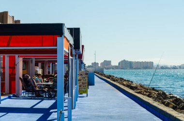 La Manga, İspanya - 4 Mart 2019 Restaurant in La Manga del Mar