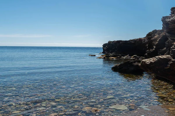 Orilla Rocosa Del Mar Mediterráneo España Hermoso Día Soleado Aguas — Foto de Stock