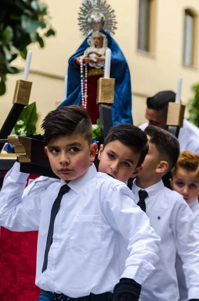 Velez Malaga España Marzo 2018 Niños Participantes Procesión Asociada Semana — Foto de Stock