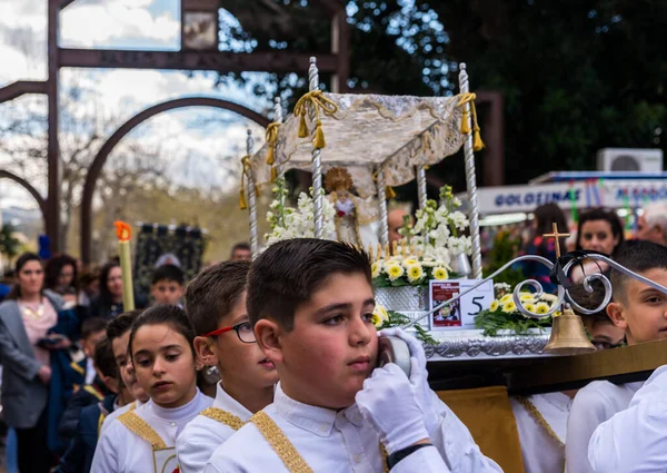 Velez Malaga España Marzo 2018 Niños Participantes Procesión Asociada Semana — Foto de Stock