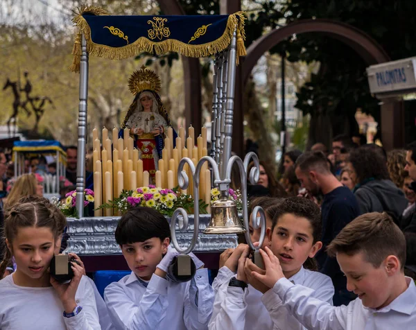 Velez Malaga España Marzo 2018 Niños Participantes Procesión Asociada Semana — Foto de Stock