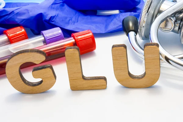 Glu Abkürzung Bedeutet Glutamat Aminosäure Mit Laborröhrchen Mit Blut Und — Stockfoto