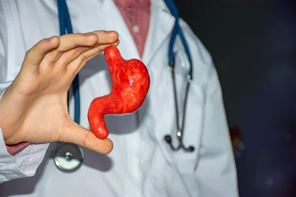 Fotografia Conceito Estudo Diagnóstico Gastroenterologia Doutor Branco Segura Sua Mão — Fotografia de Stock