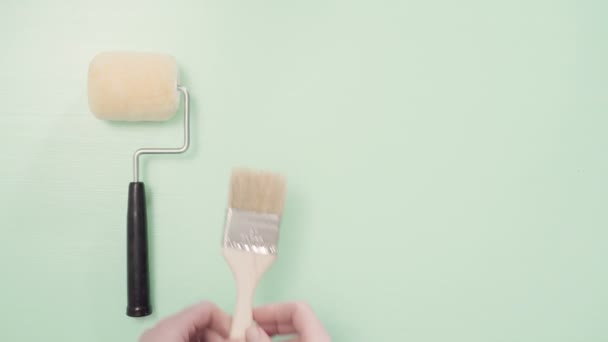 ペイント ブラシと家絵画プロジェクト用のローラー — ストック動画