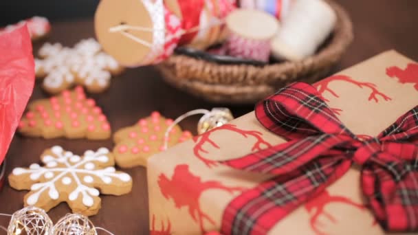 Embalagem Tradicional Caseiros Biscoitos Gengibre Como Presentes Alimentos — Vídeo de Stock