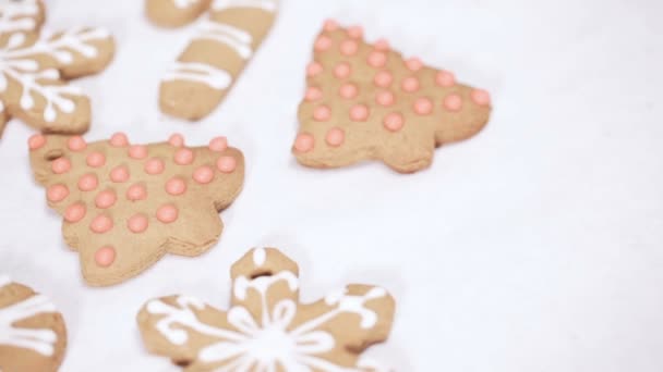 Decorating Traditional Gingerbread Cookies Royal Icing Christmas — Stock Video