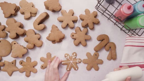 Decoração Biscoitos Gengibre Com Cobertura Real Para Natal — Vídeo de Stock