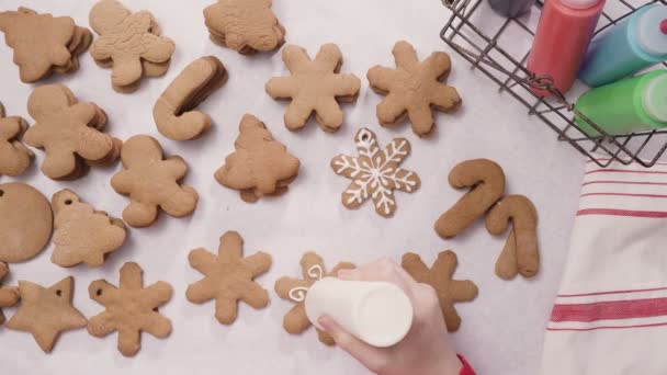 Gingerbread Koekjes Met Royal Icing Voor Kerstmis Verfraaien — Stockvideo