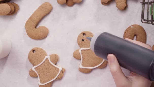 Lebkuchen Mit Königlichem Zuckerguss Weihnachten Dekorieren — Stockvideo