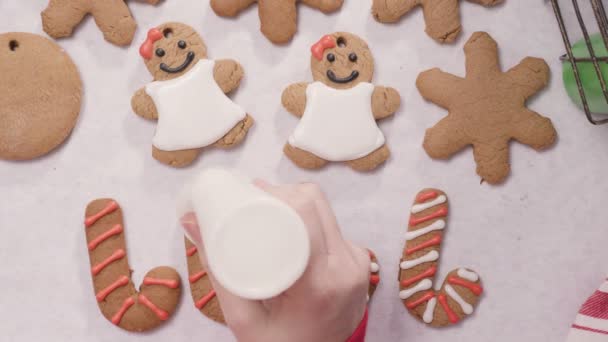 Decorating Gingerbread Cookies Royal Icing Christmas — Stock Video