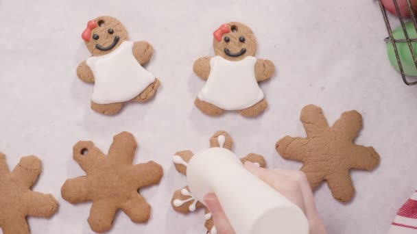 Decorating Gingerbread Cookies Royal Icing Christmas — Stock Video