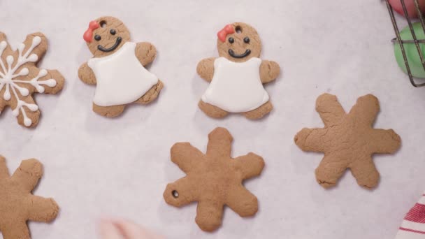 Gingerbread Koekjes Met Royal Icing Voor Kerstmis Verfraaien — Stockvideo