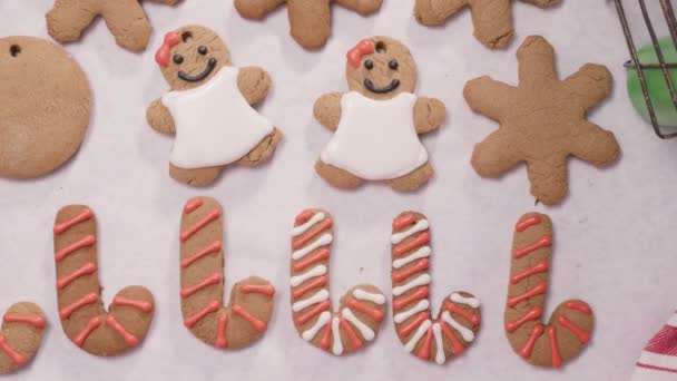 时间流逝 装饰姜饼饼干与皇家结冰圣诞节 — 图库视频影像