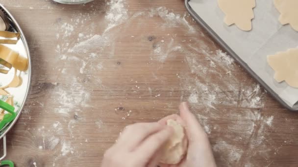 一歩一歩 圧延のこね粉 圧延のこね粉 ベーキングのホリデー シーズン クリスマスの砂糖クッキー — ストック動画