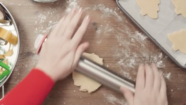 Schritt Für Schritt Teig Ausrollen Teig Ausrollen Weihnachtsbacken Zuckerplätzchen Backen — Stockvideo