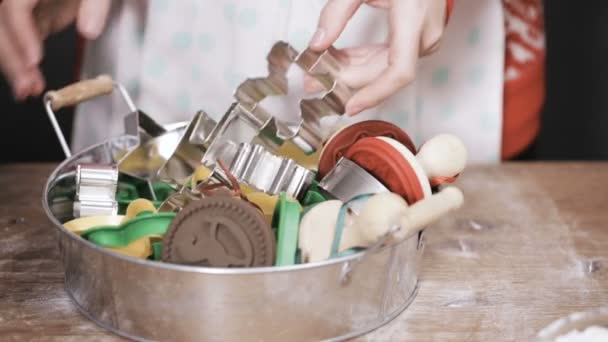 Krok Kroku Sezon Wakacyjny Pieczenia Wybieranie Pliku Cookie Cutter Kształt — Wideo stockowe