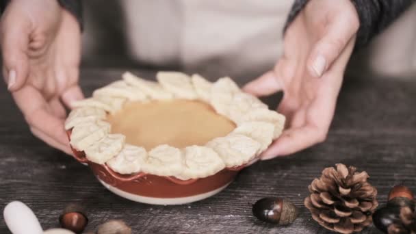 Крок Кроком Випічки Домашнього Приготування Гарбузовий Пиріг День Подяки Обідом — стокове відео