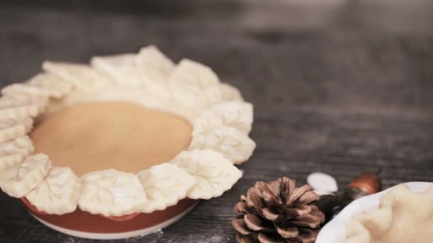 Desfasamento Temporal Passo Passo Assar Torta Abóbora Caseira Para Jantar — Vídeo de Stock