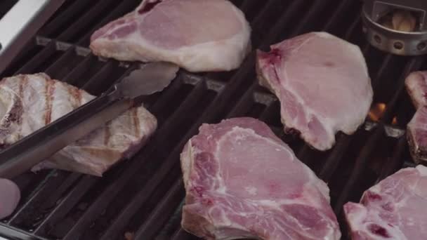 Cooking pork chops — Stock Video