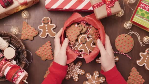 Упаковка Традиційне Домашнє Імбирне Печиво Харчові Подарунки — стокове відео