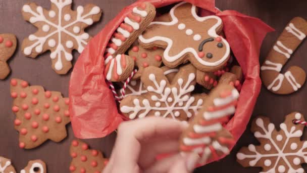 Embalagem Tradicional Caseiros Biscoitos Gengibre Como Presentes Alimentos — Vídeo de Stock