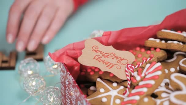 Geleneksel Yapımı Gingerbread Çerezleri Yiyecek Hediye Olarak — Stok video