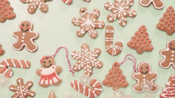 Galletas Jengibre Caseras Tradicionales Como Regalos Alimentos — Vídeos de Stock