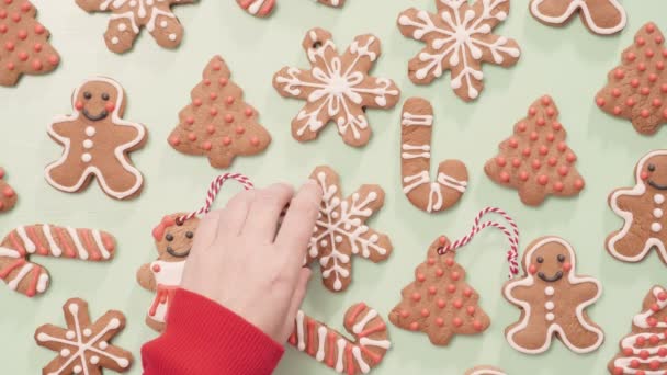 Geleneksel Yapımı Gingerbread Çerezleri Yiyecek Hediye Olarak — Stok video