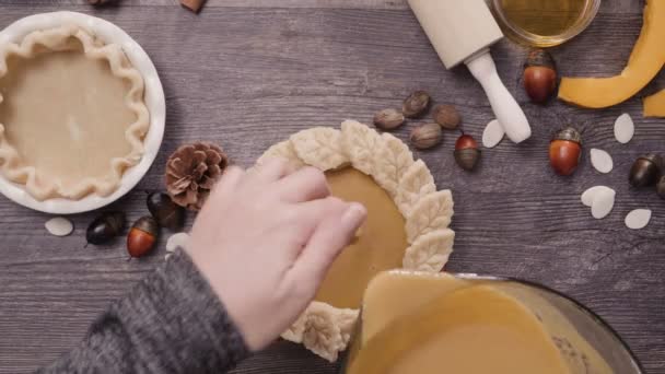 Upływ Czasu Krok Kroku Pieczenia Domowe Ciasto Dyni Święto Dziękczynienia — Wideo stockowe