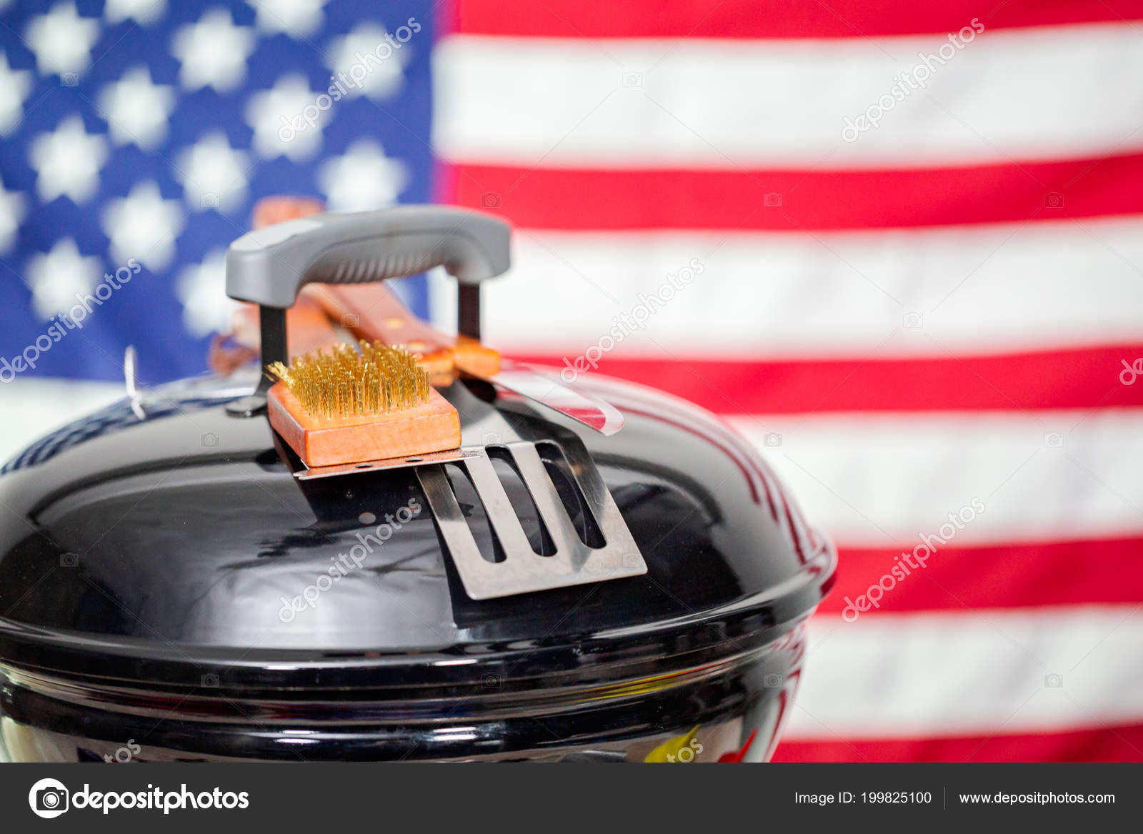 Small Charcoal Grill July 4th Decorations American Flag Background Small Round Charcoal Grill And July 4th Decorations On American Flag Background Photo By Urban Light