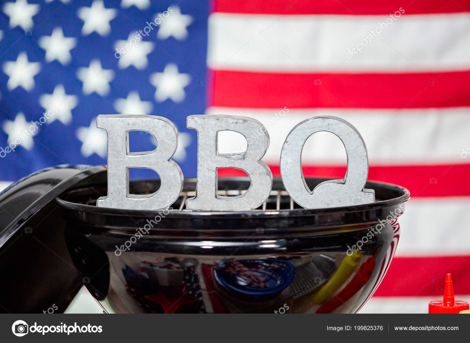 Metal Bbq Sign Small Charcoal Grill July 4th Decorations Stock Metal Bbq Sign On Small Round Charcoal Grill With July 4th Decorations Photo By Urban Light