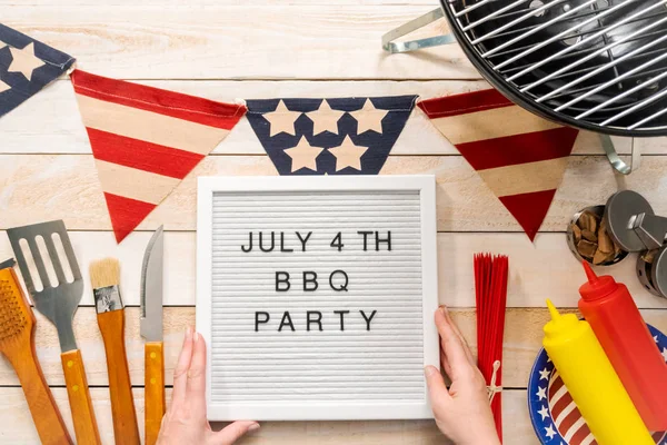 July 4Th Bbq Party Sign White Mamo Board — Stock Photo, Image